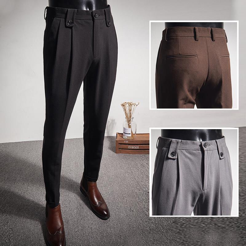 Business Casual High Waist Straight Leg Trousers in Black, Grey, Brown, and Dark Grey