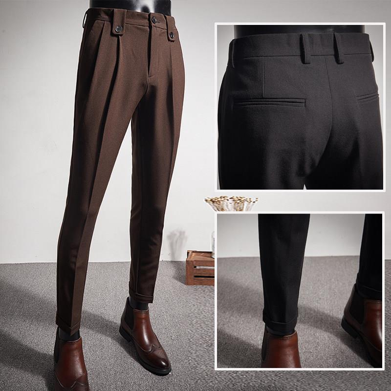 Business Casual High Waist Straight Leg Trousers in Black, Grey, Brown, and Dark Grey