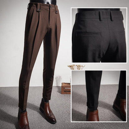 Business Casual High Waist Straight Leg Trousers in Black, Grey, Brown, and Dark Grey