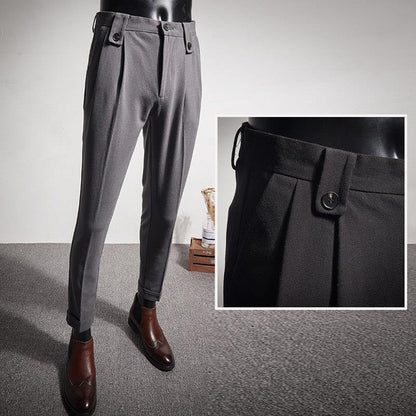 Business Casual High Waist Straight Leg Trousers in Black, Grey, Brown, and Dark Grey