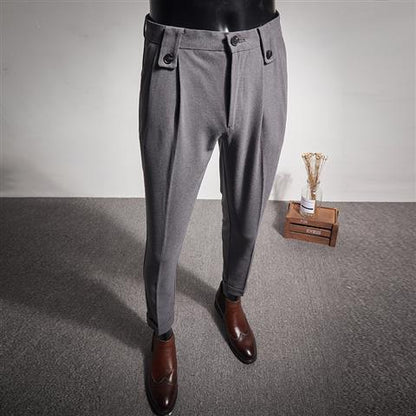 Business Casual High Waist Straight Leg Trousers in Black, Grey, Brown, and Dark Grey