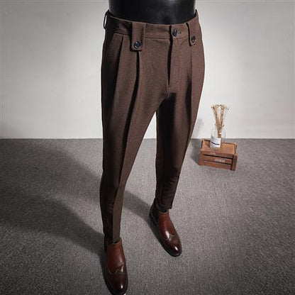 Business Casual High Waist Straight Leg Trousers in Black, Grey, Brown, and Dark Grey