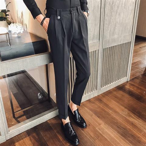 Business Casual High Waist Straight Leg Trousers in Black, Grey, Brown, and Dark Grey