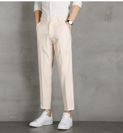 Business Formal Suit Pants - Straight Casual Nine Points Drape Trousers for Summer