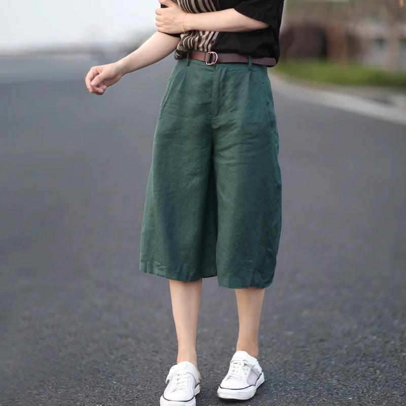 Casual Pants Baggy Oversized Cropped Pants Cotton Linen Cropped Pants Women&