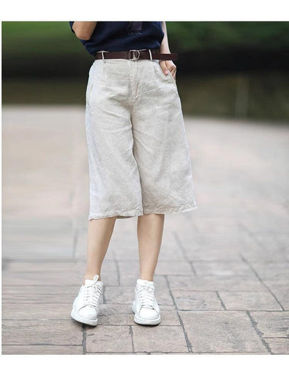 Casual Pants Baggy Oversized Cropped Pants Cotton Linen Cropped Pants Women&