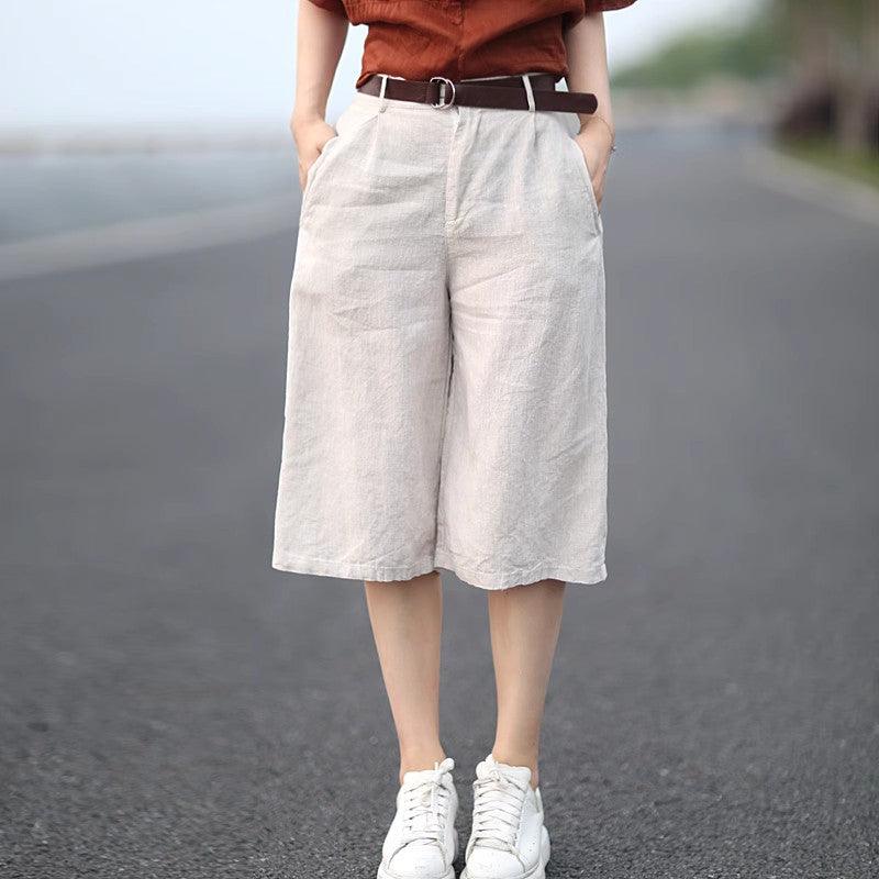 Casual Pants Baggy Oversized Cropped Pants Cotton Linen Cropped Pants Women&