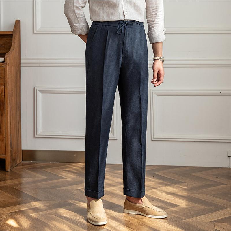 Casual Thin Tethered Linen Trousers - Three-Dimensional Tailoring