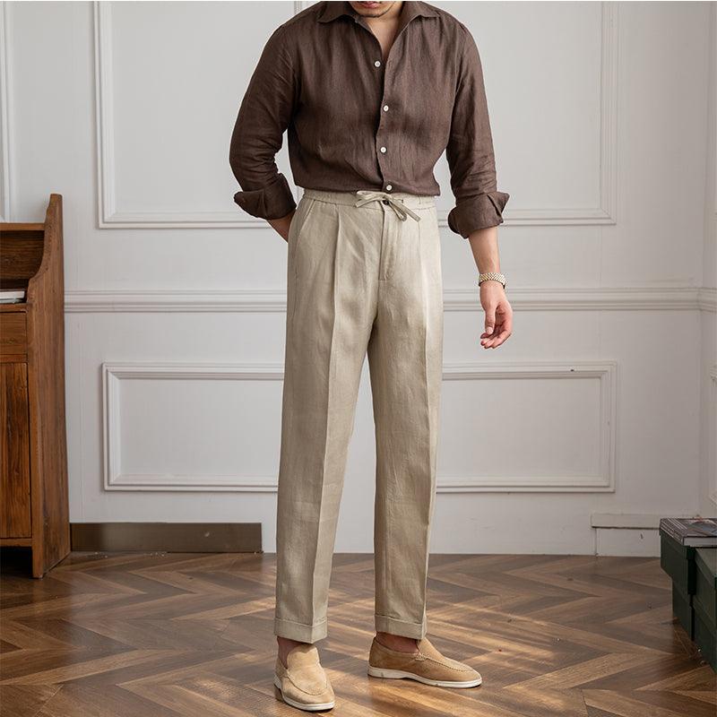 Casual Thin Tethered Linen Trousers - Three-Dimensional Tailoring