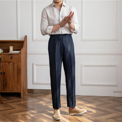 Casual Thin Tethered Linen Trousers - Three-Dimensional Tailoring