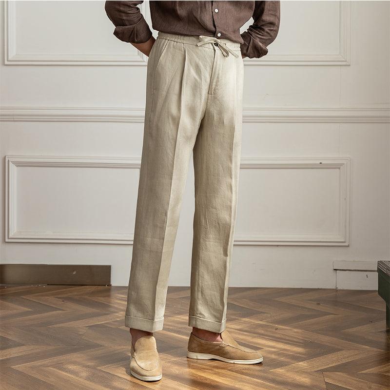 Casual Thin Tethered Linen Trousers - Three-Dimensional Tailoring