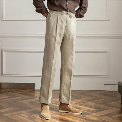 Casual Thin Tethered Linen Trousers - Three-Dimensional Tailoring