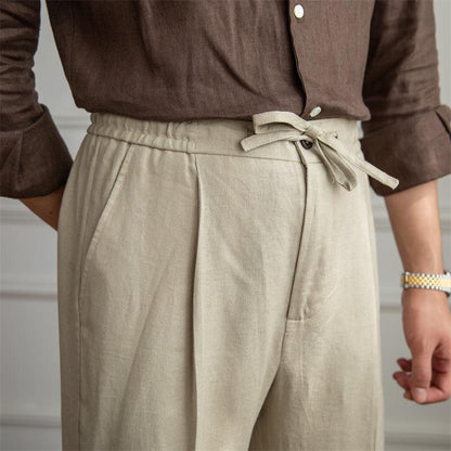 Casual Thin Tethered Linen Trousers - Three-Dimensional Tailoring