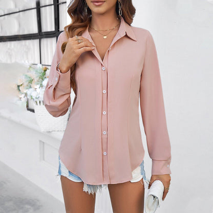 Spring And Summer Temperament Commute Solid Color Long-sleeved Shirt - Fashion - Your-Look