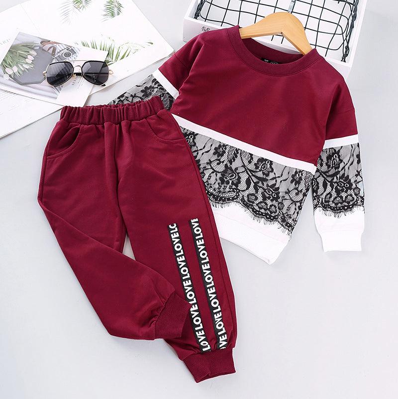 Girls New Stitching Long-Sleeved Sweater And Trousers Two-Piece Suit -  - Your-Look