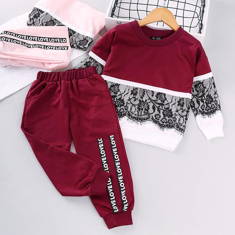 Girls New Stitching Long-Sleeved Sweater And Trousers Two-Piece Suit -  - Your-Look