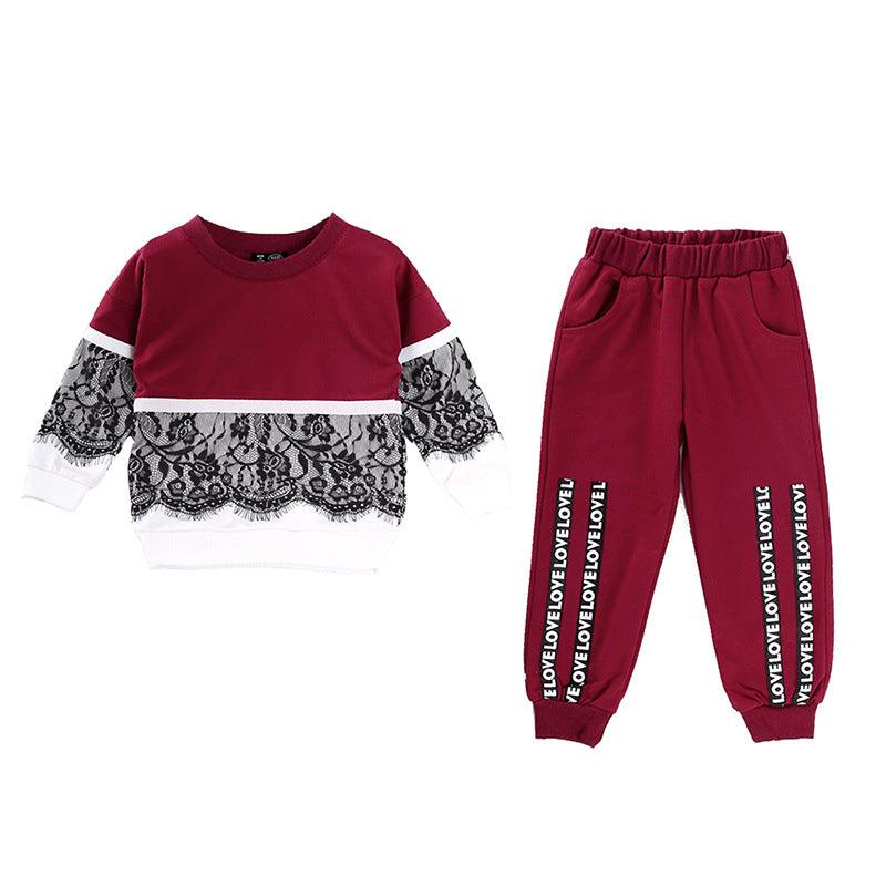 Girls New Stitching Long-Sleeved Sweater And Trousers Two-Piece Suit -  - Your-Look