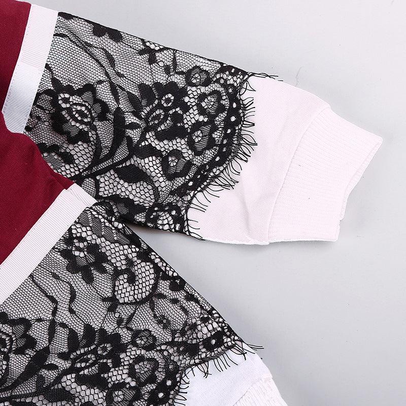 Girls New Stitching Long-Sleeved Sweater And Trousers Two-Piece Suit -  - Your-Look