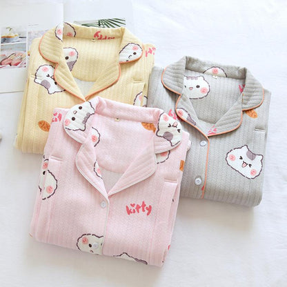 &quot;Cozy Comforts&quot; Kitten Air Layer Nursing Pyjamas Thickened Set - Embrace Warmth and Convenience - Your-Look