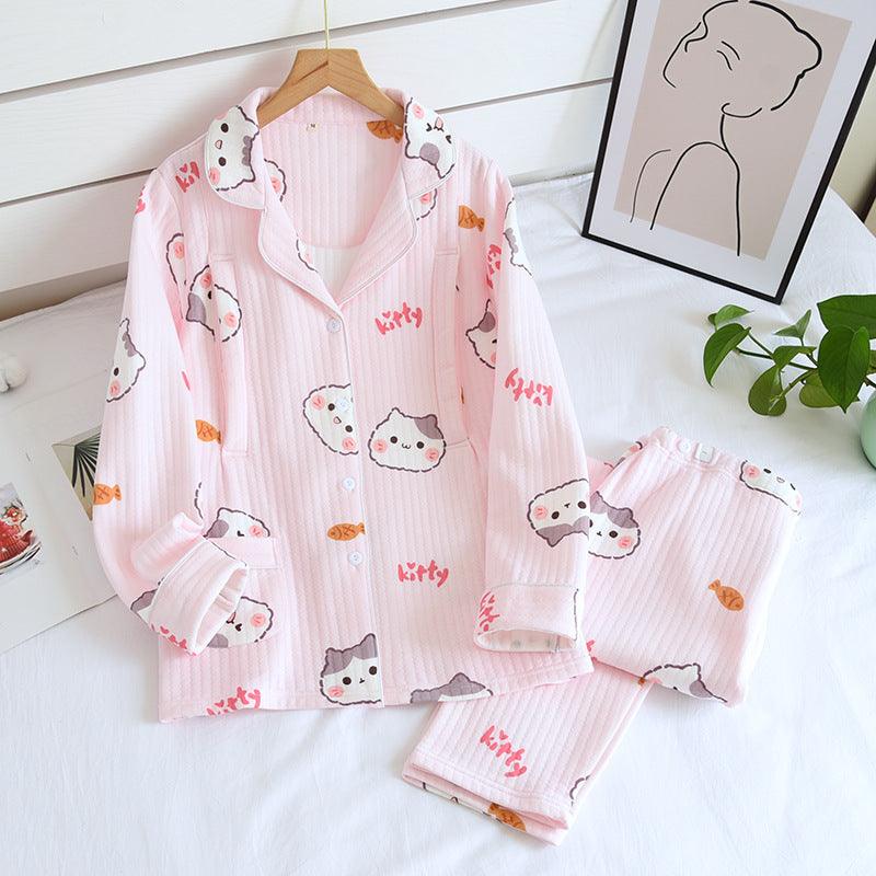 &quot;Cozy Comforts&quot; Kitten Air Layer Nursing Pyjamas Thickened Set - Embrace Warmth and Convenience - Your-Look
