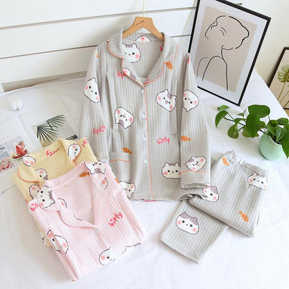 &quot;Cozy Comforts&quot; Kitten Air Layer Nursing Pyjamas Thickened Set - Embrace Warmth and Convenience