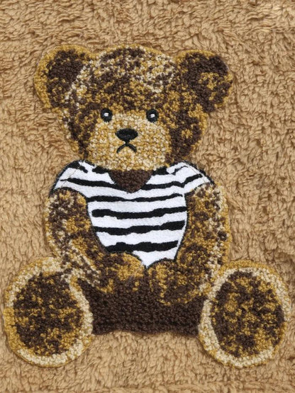 Flannel Fabric Plush Bear Embroidery Badge Hooded Sweater - Fashion - Your-Look