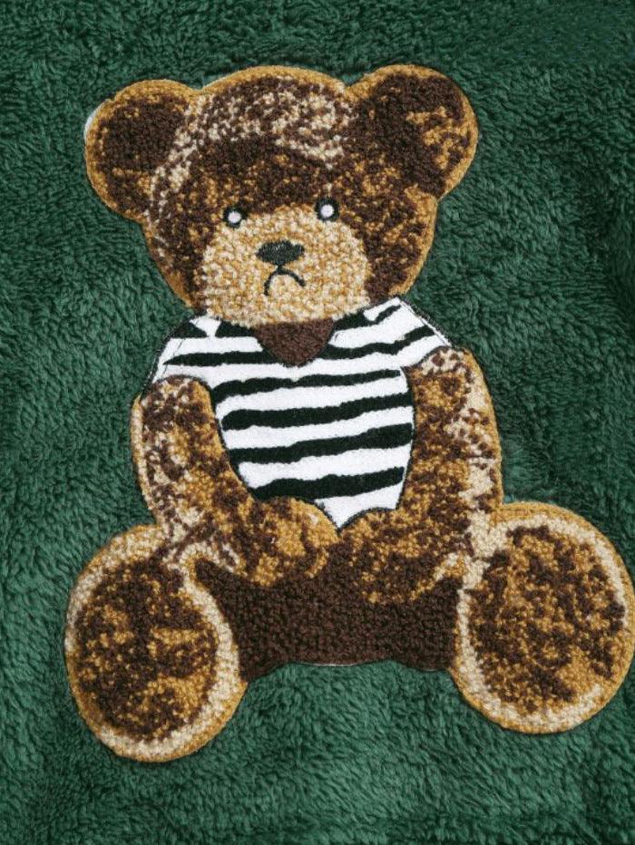 Flannel Fabric Plush Bear Embroidery Badge Hooded Sweater - Fashion - Your-Look