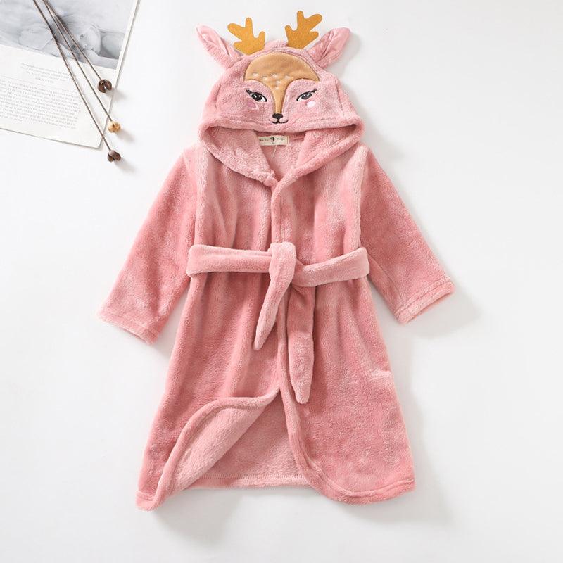 Girls Cartoon Hooded Flannel Lace-up Bathrobe -  - Your-Look