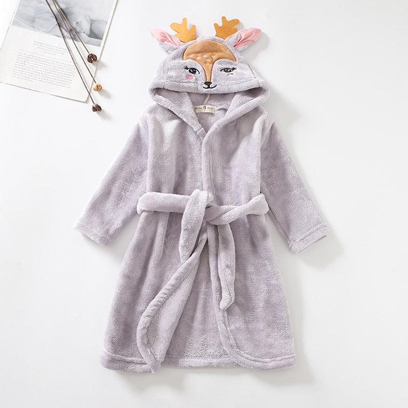 Girls Cartoon Hooded Flannel Lace-up Bathrobe -  - Your-Look