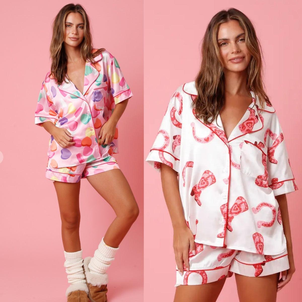 &quot;Dreamy Allure&quot; Satin Printed Two-piece Suit Pajamas for Women - Unwind in Style - Your-Look