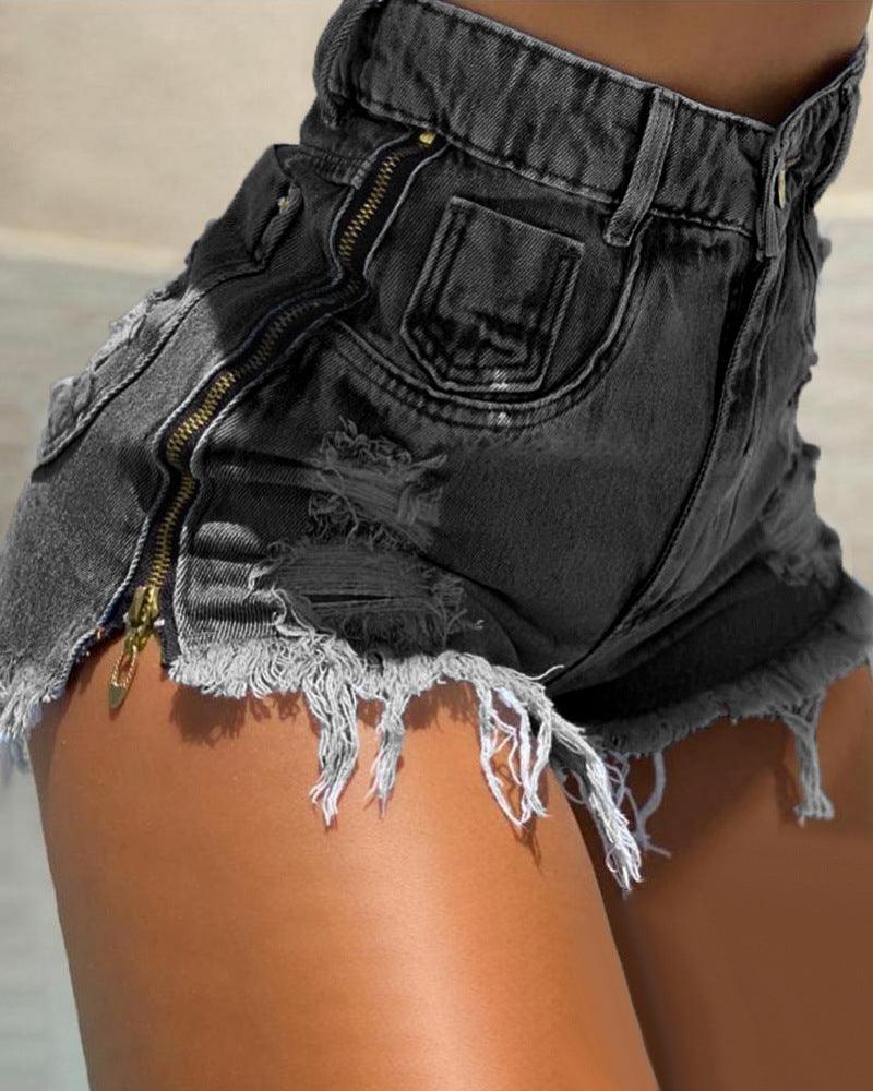 Edgy Chic: Ripped High Waist Denim Shorts - Your-Look