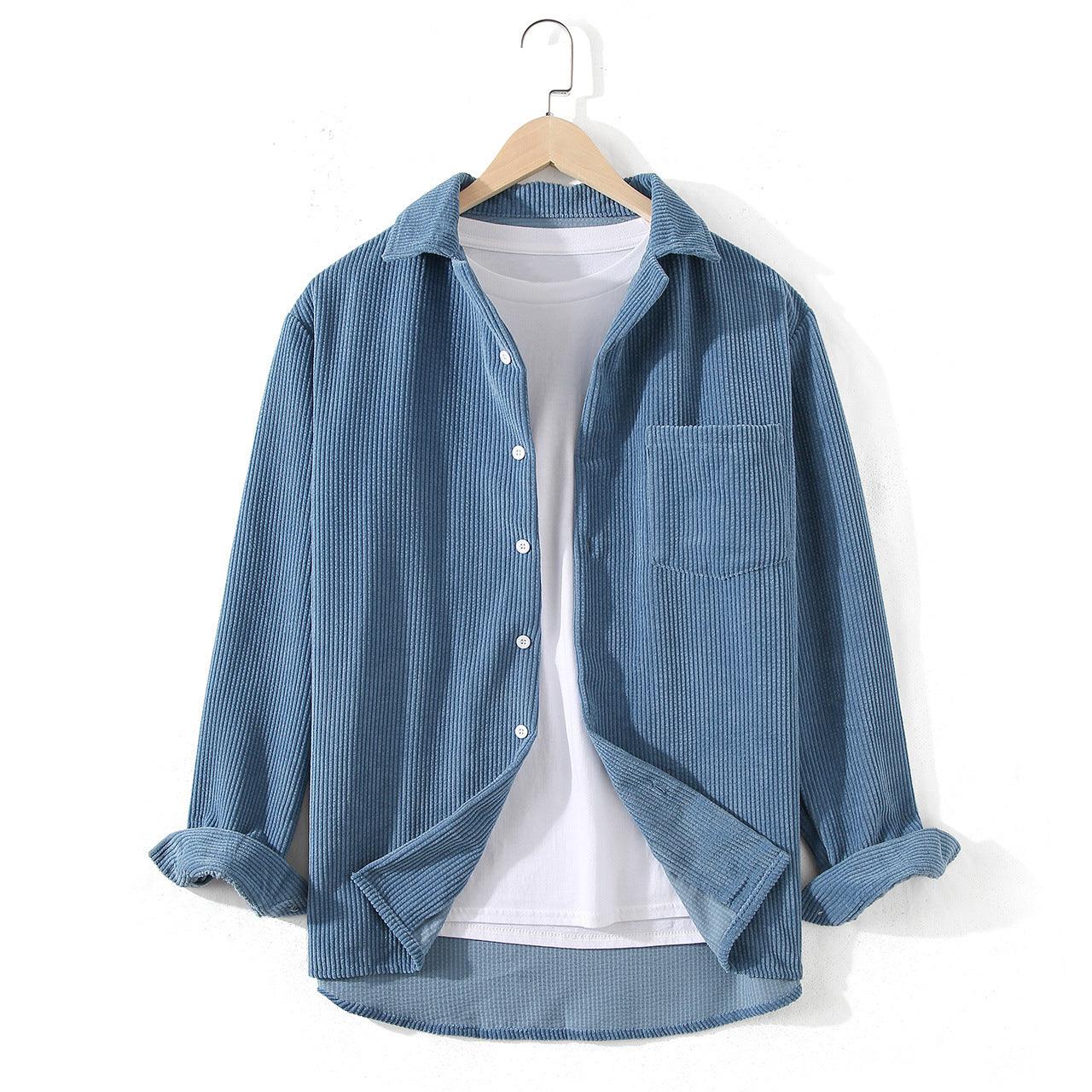 Effortless Autumn Style: Corduroy Solid Color Long Sleeve Loose Shirt | Embrace Japanese-inspired Comfort with Versatile Ease