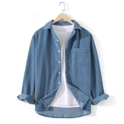 Effortless Autumn Style: Corduroy Solid Color Long Sleeve Loose Shirt | Embrace Japanese-inspired Comfort with Versatile Ease