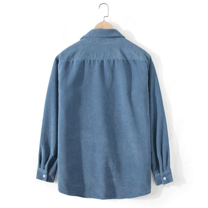 Effortless Autumn Style: Corduroy Solid Color Long Sleeve Loose Shirt | Embrace Japanese-inspired Comfort with Versatile Ease