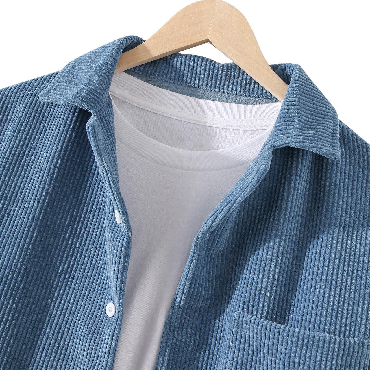 Effortless Autumn Style: Corduroy Solid Color Long Sleeve Loose Shirt | Embrace Japanese-inspired Comfort with Versatile Ease