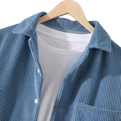 Effortless Autumn Style: Corduroy Solid Color Long Sleeve Loose Shirt | Embrace Japanese-inspired Comfort with Versatile Ease