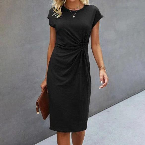 Solid Color Round Neck Loose Short Sleeve Dress - Fashion - Your-Look