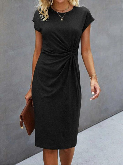 Solid Color Round Neck Loose Short Sleeve Dress - Fashion - Your-Look