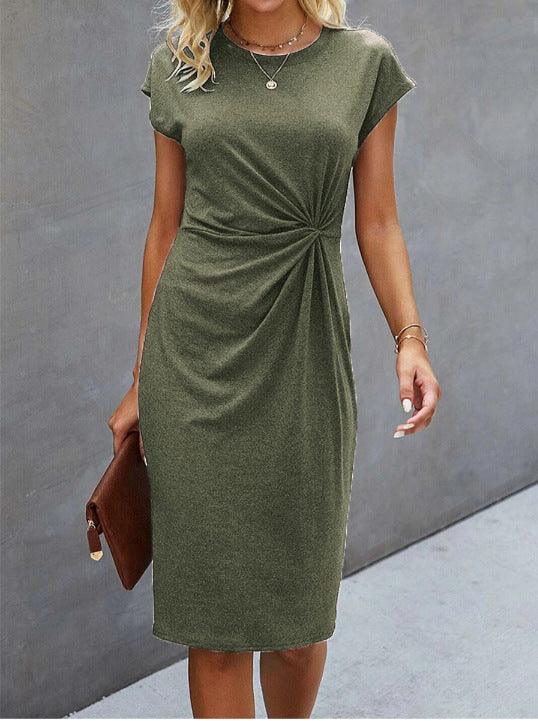 Solid Color Round Neck Loose Short Sleeve Dress - Fashion - Your-Look