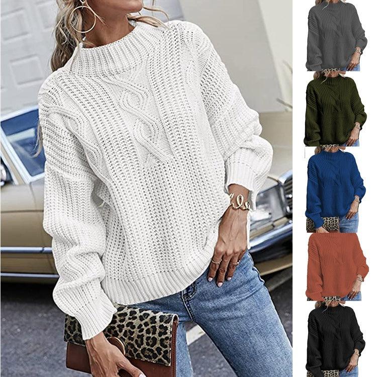 Long Sleeve Mid Collar Slim Bottoming Shirt Round Neck Pullover Sweater - Fashion - Your-Look