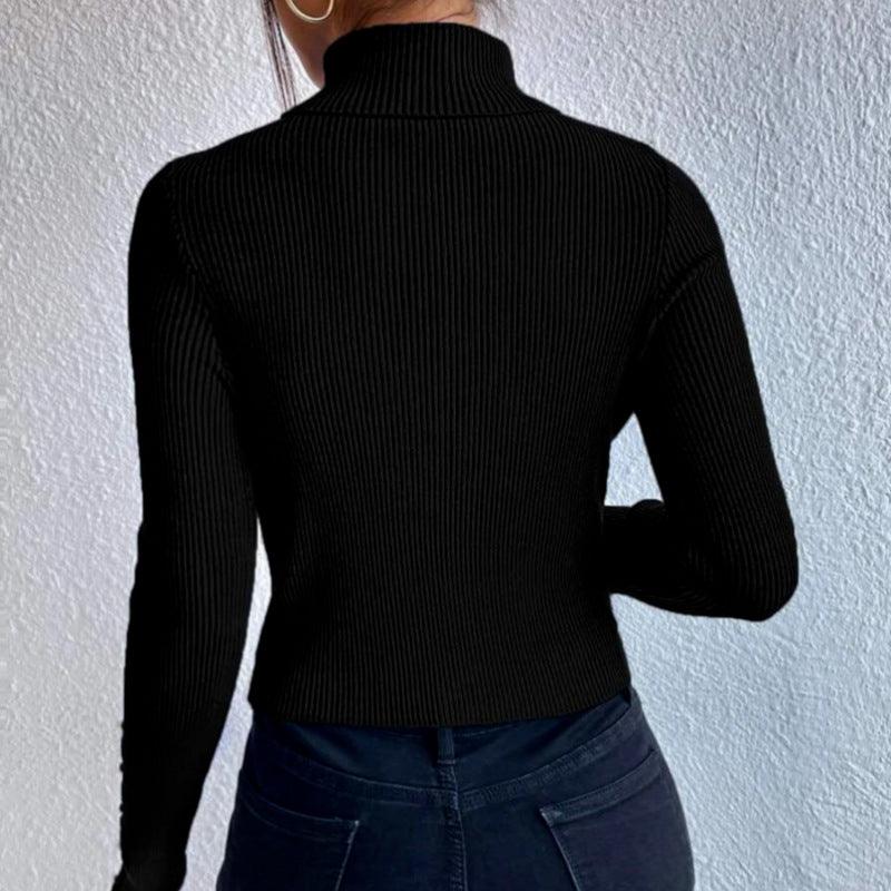 Spring Button Sweater Half Turtleneck Slim Fit Sexy Long Sleeve Women&