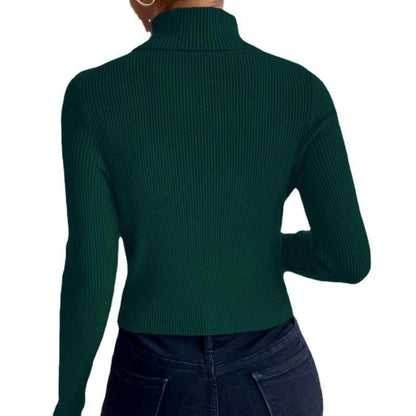 Spring Button Sweater Half Turtleneck Slim Fit Sexy Long Sleeve Women&