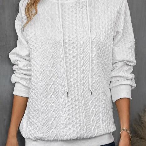 Plus Size Casual Jacquard Hooded Lace-up Long Sleeve Sweatshirt - FASHION - Your-Look