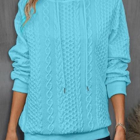 Plus Size Casual Jacquard Hooded Lace-up Long Sleeve Sweatshirt - FASHION - Your-Look