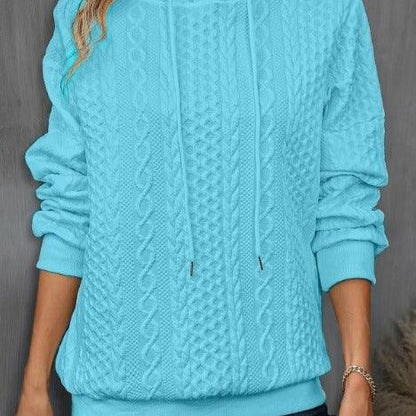 Plus Size Casual Jacquard Hooded Lace-up Long Sleeve Sweatshirt - FASHION - Your-Look