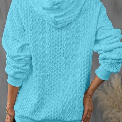 Plus Size Casual Jacquard Hooded Lace-up Long Sleeve Sweatshirt - FASHION - Your-Look