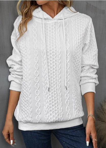 Plus Size Casual Jacquard Hooded Lace-up Long Sleeve Sweatshirt - FASHION - Your-Look