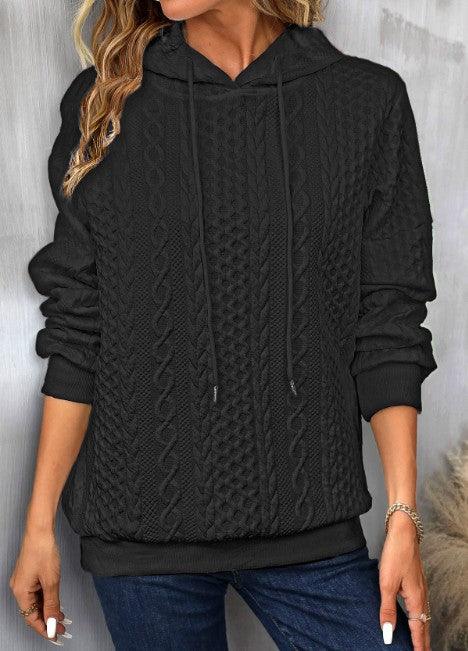 Plus Size Casual Jacquard Hooded Lace-up Long Sleeve Sweatshirt - FASHION - Your-Look