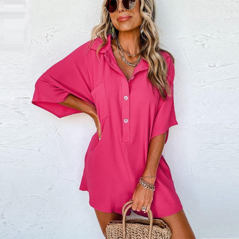 Solid Color Short-sleeved Jumpsuit Loose Casual Multi-pocket - Fashion - Your-Look