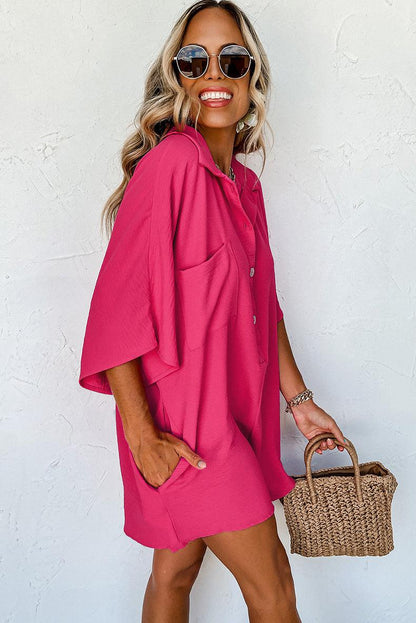 Solid Color Short-sleeved Jumpsuit Loose Casual Multi-pocket - Fashion - Your-Look